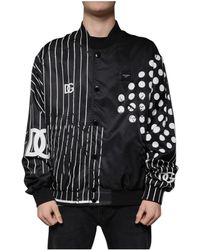 Dolce & Gabbana - Zwarte Polka Dot Gestreepte Nylon Bomberjack - Lyst