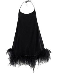 Oséree - Vestido mini negro con borde de plumas - Lyst