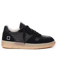Date - Schwarze ledersneakers mit logodetail - Lyst