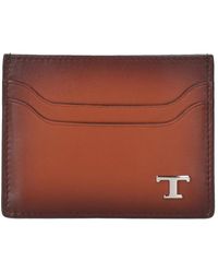 Tod's - Accessoires ,Bruin ,Leer Leren Portemonnee Met Metalen T Logo - Lyst