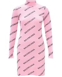 Balenciaga Ribbed Band Collar Dress - Roze