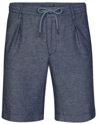 Profuomo - Blaue leinen sportcord shorts mit falten - Lyst