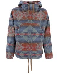 Beams Plus - Blauwe Militaire Stijl Oversized Hoodie - Lyst