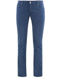 Moorer - Broeken ,Blauw ,Katoen Slim Fit Katoen Zijde Broek - Lyst