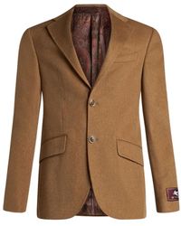 Etro - Camelbruine Cashmere Blazer Met Logo - Lyst