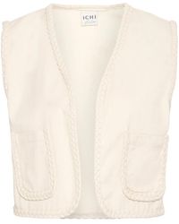 Ichi - Open-Front Cropped Vest Berk - Lyst