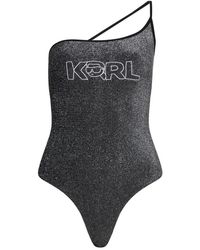 KARL LAGERFELD - Badmode ,Zwart ,Body Ikonik 2.0 Lurex Badpak - Lyst