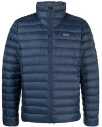 Patagonia - Fitness ,Blauw ,Nylon Logo Patch Feather Down Jacket - Lyst