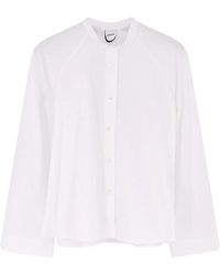 Aspesi - Overhemden ,Wit ,Katoen Cropped Blouse Met Knopen En Ronde Hals - Lyst