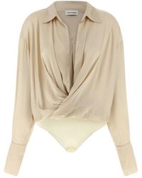 ANDAMANE - Tops ,Satijn Paloma Shirt Style Bodysuit - Lyst