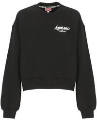 KENZO - Hoodies & Sweatvesten ,Zwart ,Katoen Zwarte Katoenen Sweatshirt Ronde Hals Logo - Lyst