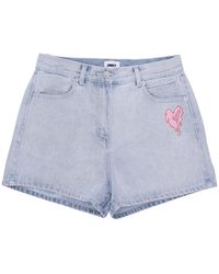 Obey - Korte Broeken ,Blauw ,Katoen Gebleekte Korte Jeansbroek - Lyst