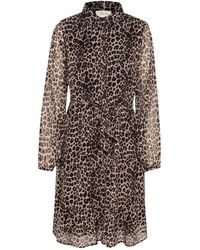 Cream - Kleedjes ,Bruin ,Luipaardprint Jurk Met Overhemdkraag - Lyst