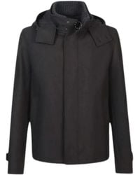 Herno - Jassen ,Zwart ,Wol Wool Blend Capuchonjas - Lyst