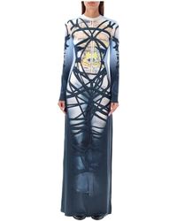 Y. Project - Blau schwarzes bondage print langes kleid - Lyst