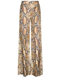 Roberto Cavalli - Broeken ,Bruin ,Python Print Wijde Pijp Broek - Lyst