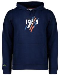 Lacoste - Hoodies & Sweatvesten ,Blauw ,Katoen Blauwe Krokodil Logo Sweater - Lyst