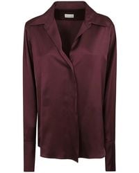 Dries Van Noten - Zijden Satijnen Shirt Met V-Hals - Lyst