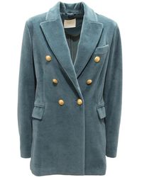 Circolo 1901 - Jassen ,Blauw ,Fluwelen Dubbelborst Jas Mineraal Kleur - Lyst