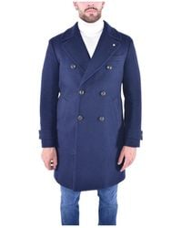 L.B.M. 1911 - L.B. 1911, ,Jassen ,Blauw ,Wol Wollen Dubbelborstige Jas - Lyst