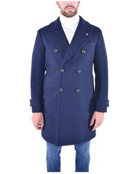L.B.M. 1911 - L.B. 1911, ,Jassen ,Blauw ,Wol Wollen Dubbelborstige Jas - Lyst