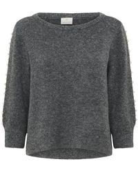 Kaffe - Grauer Melange Pullover Mit Perlenärmeln - Lyst
