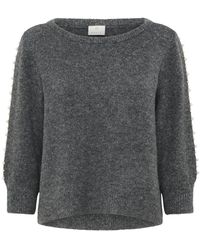 Kaffe - Truien & Vesten ,Grijs ,Wol Grijze Melange Pullover Met Kralenmouwen - Lyst