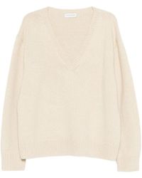 Dries Van Noten - Ecru V-Hals Trui Met Geribbelde Details - Lyst