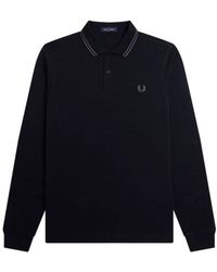 Fred Perry - Tops ,Blauw ,Katoen Polo Shirt Met Lange Mouwen En Regular Fit - Lyst