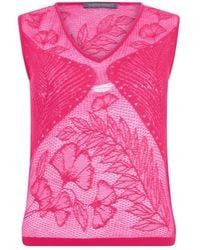 Alberta Ferretti - Tops ,Roze ,Polyester Gebreide Top Zonder Mouwen Bloemrijk - Lyst