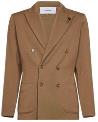 Lardini - Jassen ,Bruin ,Wol Dubbelrijige Wollen Jas - Lyst