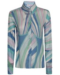 Emilio Pucci - Camisa de algodón celeste/bianco iride print - Lyst