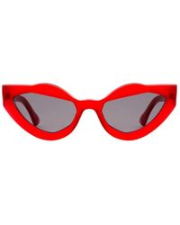 Kuboraum - Accessoires ,Rood ,Rode Ovale Zonnebril Met Grijze Lens - Lyst