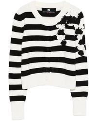 Ermanno Scervino - Truien & Vesten ,Zwart ,Katoen Gestreept Bloemen Cardigan - Lyst