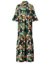 La DoubleJ - Kleedjes ,Veelkleurig ,Retro Maxi Jurk Met Flowy Ruffles - Lyst