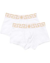 Versace - Ondergoed ,Wit ,Katoen Luxe Katoenen Trunks Met Griekse Sleutel - Lyst