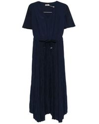 Herno - Kleedjes ,Blauw ,Leer Geplooide Jurk Met V-Hals - Lyst