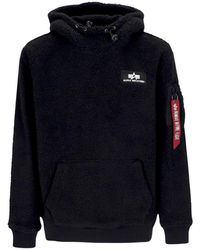 Alpha Industries - Hoodies & Sweatvesten ,Zwart ,Polyester Sherpa Hoodie Zwart - Lyst