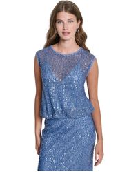 DKNY - Gelaagde Top Met Pailletten Van Mesh - Lyst