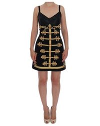Dolce & Gabbana Wol Stretch Gold A-lijn Jurk - Zwart