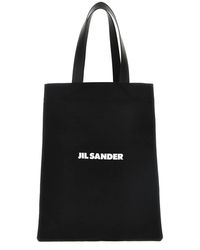 Jil Sander - Schwarze baumwoll-leinen mischung tote tasche - Lyst