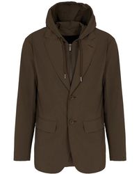 ARMANI EXCHANGE - Jassen ,Groen ,Leer Sweat Blazer Met Afneembaar Borstpaneel En Capuchon - Lyst