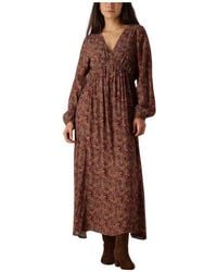 Ydence - Kleedjes ,Bruin ,Denim Elegante Bruine Luipaardprint Maxi Jurk - Lyst