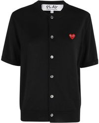 COMME DES GARÇONS PLAY - Truien & Vesten ,Zwart ,Wol Rondhals Cardigan Korte Mouw - Lyst