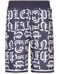 Philipp Plein - Korte Broeken ,Blauw ,Polyester Jogging Basket Shorts Gothic Plein - Lyst