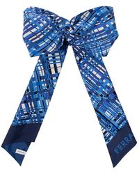 Ferragamo - Seidenhaarband, blau-weiß-schwarzes kariertes haarband - Lyst
