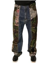 Dolce & Gabbana - Patchwork Cotton Straight Denim Jeans - Lyst