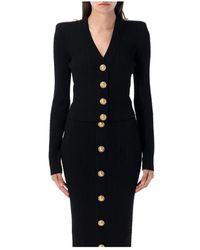 Balmain - Truien & Vesten ,Zwart ,Zwart Gebreid Aw 25 Geknipte Vest - Lyst