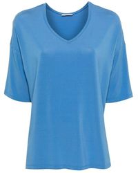 Le Tricot Perugia - Blaues v-ausschnitt t-shirt mit abgesenkten schultern - Lyst