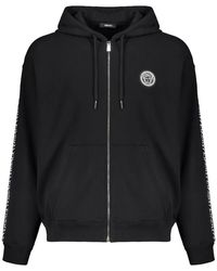 Versace - Hoodies & Sweatvesten ,Zwart ,Katoen Logo Patch Zip Hoodie - Lyst